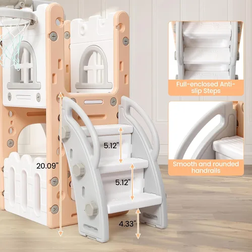 Miniatura 4 de GarveeLife Zona de juegos interior 8 en 1 para niños pequeños con tobogán: juego de tobogán para bebés de 1 a 3 años, tobogán para niños incluye aro