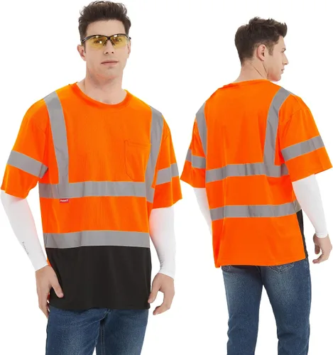 Miniatura 6 de ProtectX Camiseta de seguridad reflectante de manga corta de alta visibilidad, camisas de alta visibilidad transpirables resistentes para hombres