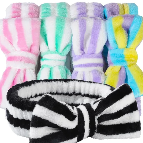 Miniatura 9 de Teenitor 5 diademas de maquillaje con lazo extraíble, diadema de spa para lavar la cara para adolescentes y mujeres, cesta de regalo