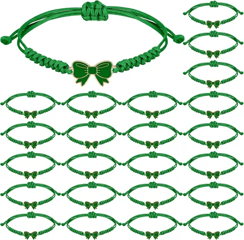 Miniatura 13 de Liliaafar Paquete de 24 Pulseras de Cuerda de Trenza de Lazo Coqueta, Regalo a Granel, Pulseras Ajustables de Cuerda Trenzada para Animadoras, Ideal