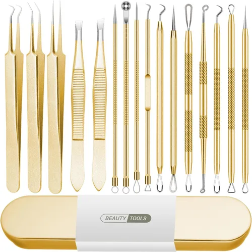 Herramienta de eliminación de puntos negros, kit de herramientas de 16 piezas, juego de pinzas para depilación de cejas, espinillas, manchas, acné,