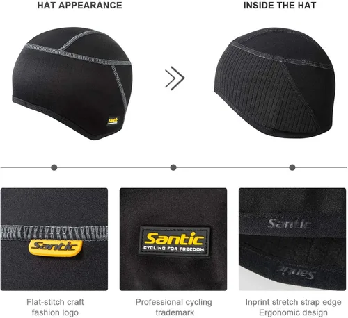 Miniatura 5 de Santic Casco de calavera de ciclismo para correr, casco de bicicleta, forro polar térmico resistente al viento, se adapta debajo de los cascos