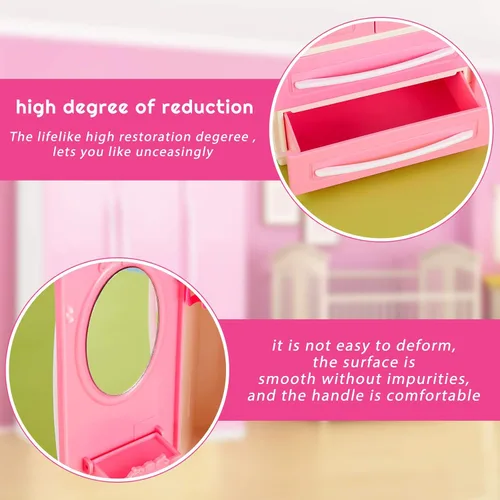 Miniatura 3 de Armario de muñecas, armario de muebles, organizador de ropa para muñecas, armario abierto para casa de muñecas con 20 perchas de plástico rosa