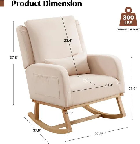 Miniatura 2 de HCHAIRH Mecedora para cuarto de bebé, sillas mecedoras para lactancia con cojín lumbar, cómodas mecedoras modernas con respaldo alto para cuarto