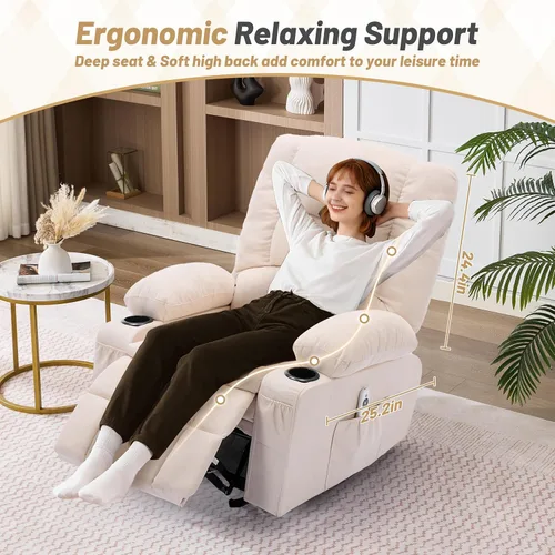 Miniatura 5 de Rocker Recliner Chair with Massage and Heat, Nursery Rocking Chairs for Living Room, Ergonomic Comfy Relining Chair with Cup Holders, USB Charge