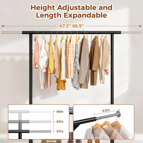 Miniatura 4 de Luxspire Perchero resistente con carga de 650 libras, percheros de ropa de doble barra para colgar ropa, estantes de ropa rodantes con ruedas