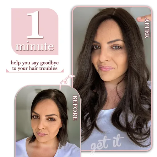 Miniatura 6 de PANEWAY Toppers para el cabello para mujer, cabello humano real, Remy con base de seda, base grande de 14 pulgadas, atado a mano, pieza gruesa