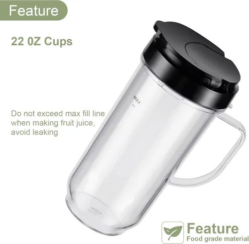 Miniatura 2 de Equust 4 tazas altas de 22 onzas con tapas abatibles para llevar, piezas de repuesto compatibles con vasos mezcladores Magic Bullet de 250 W MB1001