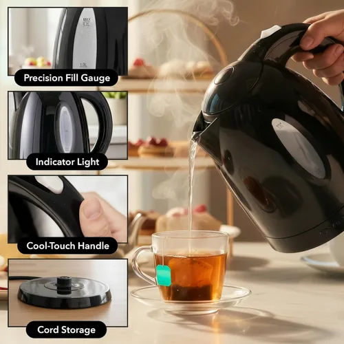 Miniatura 4 de OVENTE Hervidor Eléctrico, 1.7L Calentador de Agua de Ebullición Rápida para Café o Té, Libre de BPA con Indicador de Nivel de Agua, Apagado