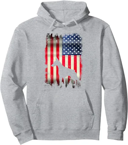 Miniatura 3 de Sudadera con capucha y divertida bandera de Estados Unidos de Doberman, Negro