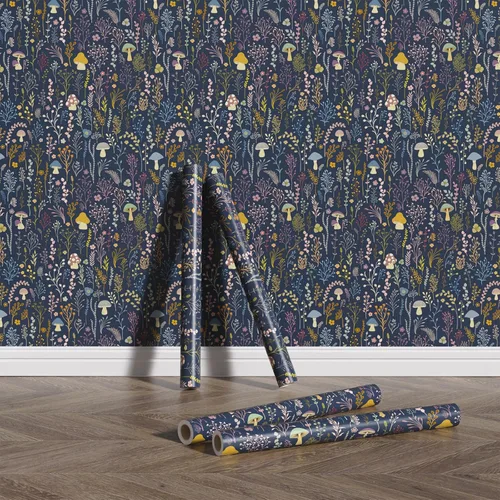 Miniatura 5 de Papel tapiz bohemio para despegar y pegar, papel tapiz autoadhesivo extraíble de vinilo de hongos azules para decoración de dormitorio, 17.3 x 236