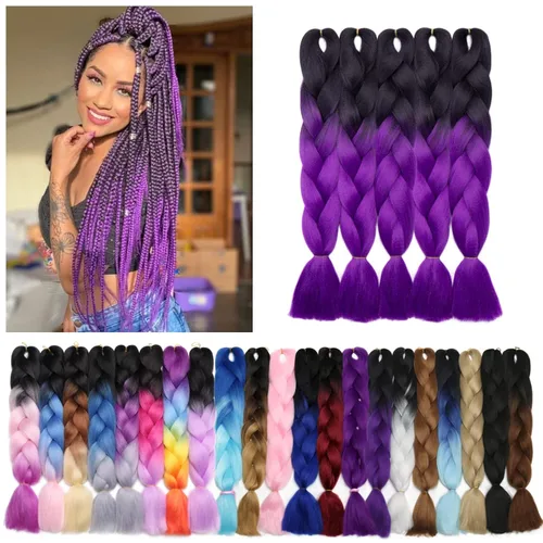 Miniatura 80 de Benehair Extensiones de cabello trenzado ombré de 24 pulgadas, 1 paquete de extensiones de cabello trenzado jumbo de alta temperatura, cabello