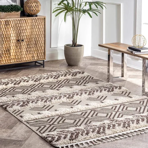 Miniatura 13 de nuLOOM Zuri - Alfombra tribal lanuda con bandas, 4 x 6, marrón