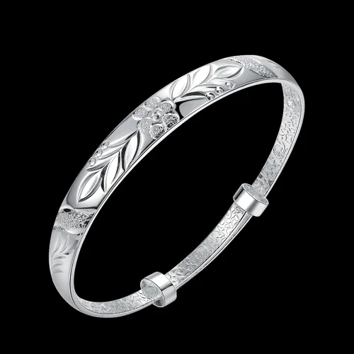 Miniatura 3 de Yuren Pulsera de plata de ley 925 tallada con flor de fu, 0.62 oz, peso 2.6 in, para regalo de boda
