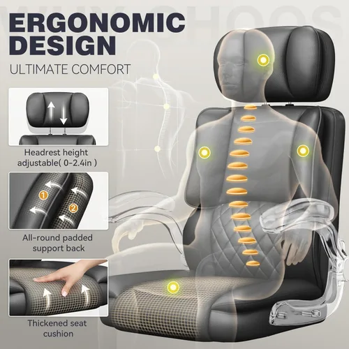 Miniatura 3 de Silla ergonómica de oficina ejecutiva, silla de computadora con reposacabezas ajustable, silla de escritorio de piel sintética, silla giratoria
