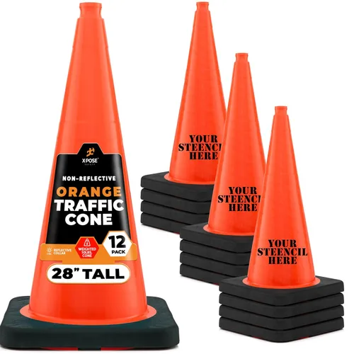 Miniatura 21 de Xpose Safety Cono de tráfico verde lima de 28 pulgadas, paquete de 4, cono de seguridad de PVC de alta calidad para estacionamiento, precaución