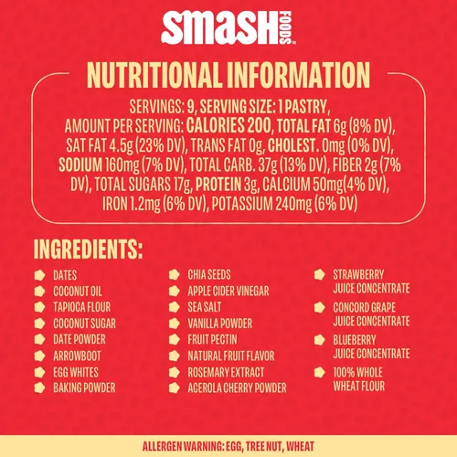 Miniatura 5 de Smash Foods Toasties - Paquete de 3 tostadoras de trigo integral saludables, fresa, arándano, uva, sin azúcar refinada, relleno de fruta real, 9