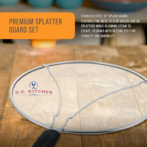 Miniatura 3 de U.S. Kitchen Supply Protector de salpicaduras de acero inoxidable de 13 pulgadas, cubierta de malla fina, grasa y aceite, pantalla de salpicaduras