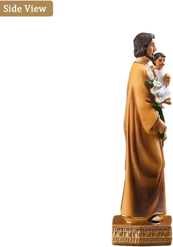 Miniatura 4 de QIANLING Estatua religiosa de resina de San José con niño, figuras católicas de San José de 8 pulgadas, regalos religiosos pintados a mano