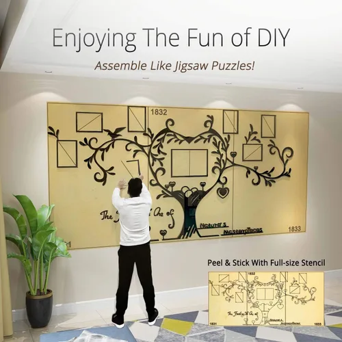 Miniatura 6 de DecorSmart Marco de fotos de árbol familiar de amor, collage extraíble 3D DIY acrílico decoración de pared pegatinas con cita inspiradora para sala