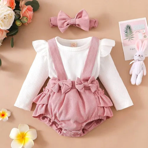 Miniatura 37 de Mameluco de encaje para bebé niña con volantes, manga larga, para recién nacido, otoño, invierno