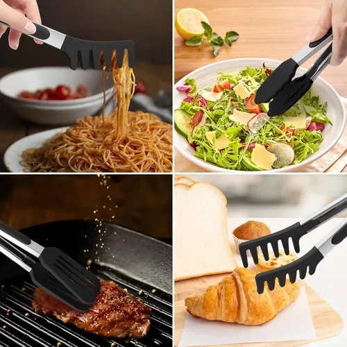 Miniatura 6 de Paquete de 3 pinzas de silicona para cocinar, Maywe Tanso pinzas de cocina de 9 pulgadas con puntas de silicona, pinzas de acero inoxidable