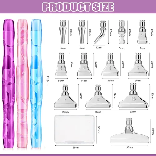 Miniatura 2 de ZYNERY Juego de 40 bolígrafos de pintura de diamante, 13 puntas de acero inoxidable para accesorios de pintura de diamantes con 12 arcilla, plateado
