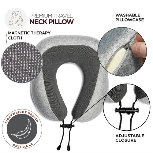 Miniatura 2 de Homeify Kit de viaje en avión, almohada ajustable para el cuello del avión de espuma viscoelástica con soporte para teléfono, máscara de ojos, Gris