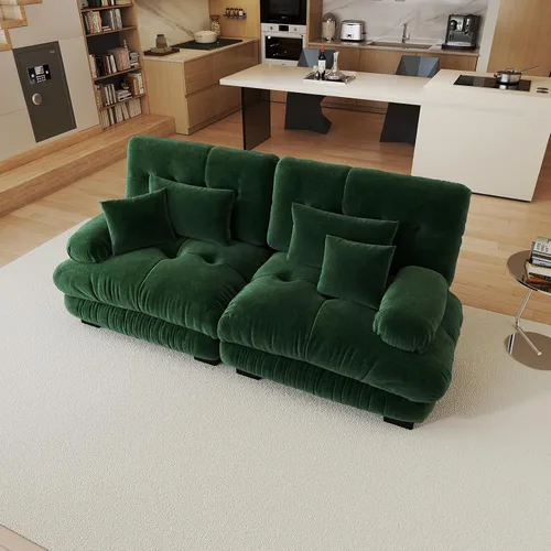 Miniatura 98 de Sofá modular de gran tamaño de 94 pulgadas, sofás seccionales grandes de color beige y blanco para sala de estar, juego de sofá de terciopelo, sofás