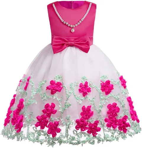 Miniatura 2 de NSSMWTTC 2-9T Vestido de bordado de boda para niñas de flores, vestido de Navidad con collar