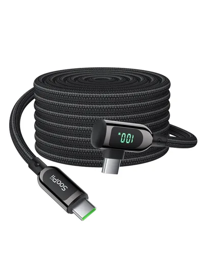 Miniatura 12 de SOOPII 100W Cable USB C a USB C de Ángulo Recto, Cable de Aleación de Zinc de 1 Pie de Tipo-C Trenzado de Nylon con Pantalla LED para iPad