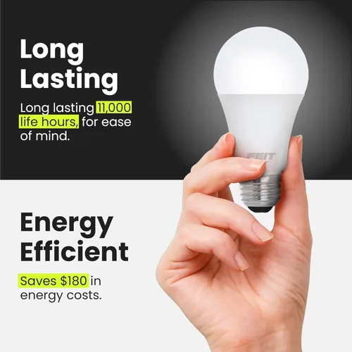 Miniatura 4 de Feit Electric Bombillas LED A19, equivalente a 100 W, no regulables, 1500 lúmenes, base estándar E26, blanco suave de 2700 K, 80 CRI, vida útil