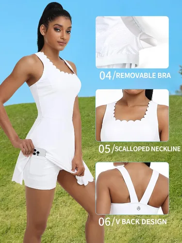 Miniatura 3 de ATTRACO Vestido de tenis para mujer con pantalones cortos, faldas de golf con bolsillos