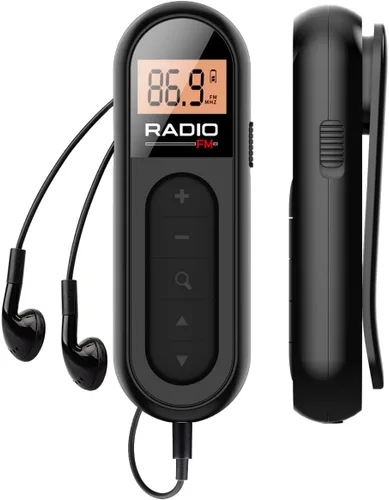 Radio FM, radio de transistor de bolsillo portátil recargable con la mejor recepción, sintonización digital LCD con luz de fondo, sonido estéreo,