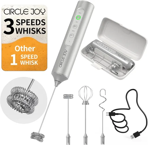 Miniatura 10 de CIRCLE JOY Varita espumadora de leche recargable de mano con 3 velocidades variables, 3 batidores y caja de almacenamiento, mezclador eléctrico