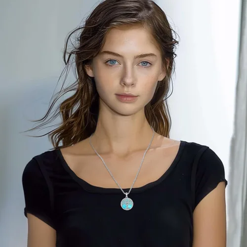 Miniatura 135 de Joyas de turquesa para mujeres y hombres de plata de ley 925 con colgante de urna para cenizas, collar con medallón de imagen, martillo de Thor