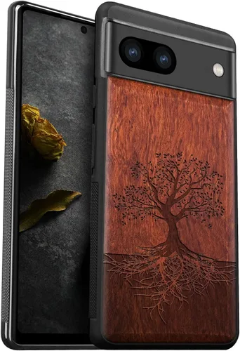 Miniatura 12 de Carveit Funda de madera para Pixel 8a - Madera natural y negro suave TPU a prueba de golpes - Funda de madera única compatible con Google Pixel 8a