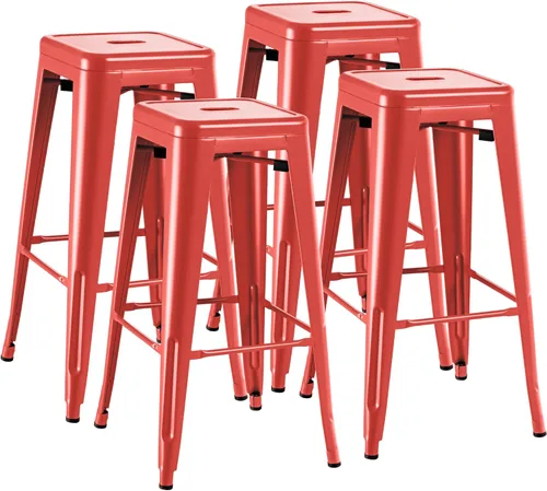 Miniatura 9 de Furmax Juego de 4 taburetes de bar de metal de 30 pulgadas, taburetes de altura de mostrador, sillas de bar industriales, taburete apilable para Azul