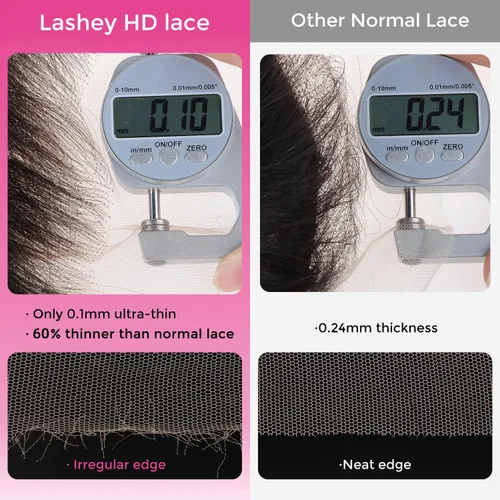 Miniatura 3 de Lashey Pelucas de cabello humano lacio tipo afro de 5 x 5, cierre de encaje HD transparente, densidad del 180 % prearrancada con nudos blanqueados