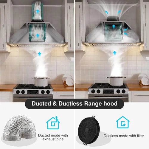 Miniatura 6 de BRANO Campana extractora de inserción, campana de ventilación de cocina integrada de 900 CFM con control de voz, gestos y táctil, ventilador