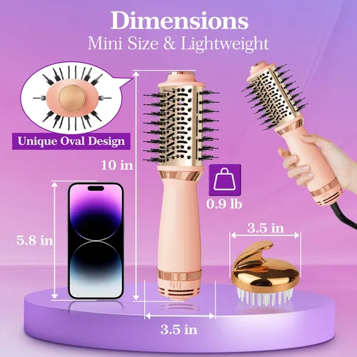 Miniatura 3 de Cepillo Secador de Cabello Cepillo Secador en Uno, Cepillo Secador de Cabello 4 en 1 Secador con Barril Ovalado, Mini Cepillo de Aire Caliente