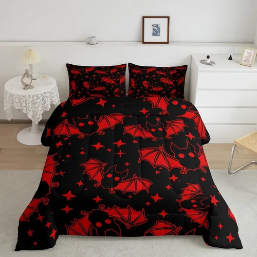 Miniatura 28 de Erosebridal Juego de ropa de cama de murciélago de Halloween, tamaño individual, juego de edredón de estrellas con purpurina y galaxia para niños