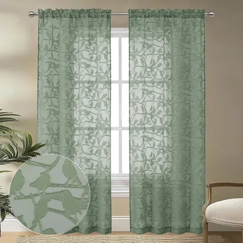 Miniatura 35 de OVZME Anji - 2 paneles de cortinas traslúcidas de gasa marrón de 72 pulgadas de largo para dormitorio, doble bolsillo para barra, tela ligera
