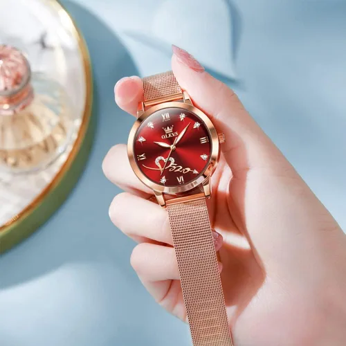 Miniatura 3 de OLEVS Reloj de pulsera de cuarzo analógico con diamantes de oro rosa para mujer, vestido de lujo, acero inoxidable, luminoso, impermeable, fecha