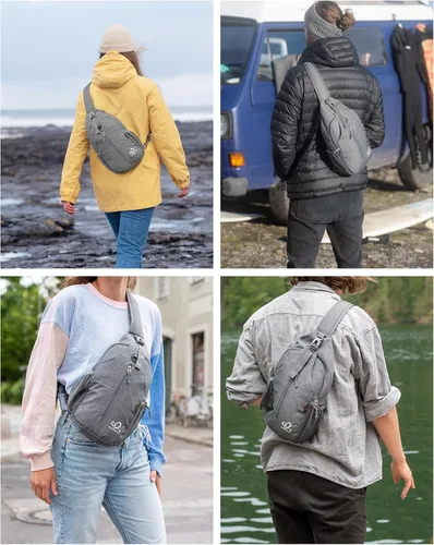 Miniatura 77 de WATERFLY Bolsa pequeña de senderismo: mochila cruzada para el pecho, mochila para hombres y mujeres con correa de hombro agradable a la piel