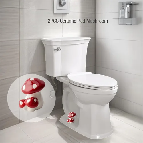 Miniatura 7 de WANSHUNLMI Tapones de pernos de inodoro de hongo rojo, tapas de pernos de inodoro altos de hongo de cerámica, bonita decoración de baño, fácil Rojo