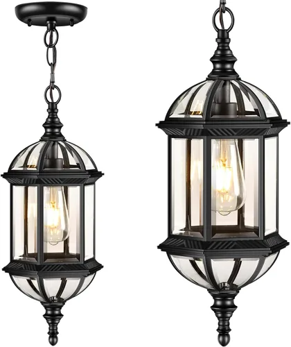 Miniatura 11 de VIANIS Luces colgantes grandes de 20 pulgadas para exteriores del atardecer al amanecer, luz colgante exterior negra, luces de techo exteriores