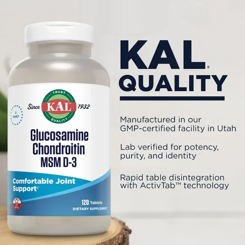 Miniatura 4 de KAL Glucosamina condroitina MSM D-3, suplemento de apoyo articular, 1,500 mg de sulfato de glucosamina, 1,200 mg de sulfato de condroitina, 1,000 mg
