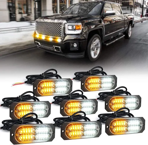 Miniatura 16 de Xprite Kit de luces estroboscópicas de emergencia con 20 luces LED de montaje empotrado en superficie de color ámbar, ultradelgado, salpicadero