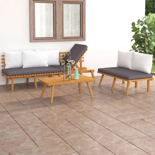 Miniatura 14 de Ensemble Salon de Jardin 7 Pièces en Acacia Massif Gris, Mobilier d'Extérieur Modulable avec Coussins Pour Terrasse, Balcon ou Jardin, Confortable